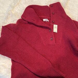 Aerie Maroon Buttoned Cowl Neck Sweater